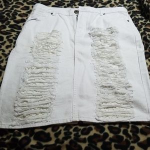 Ripped White denim skirt